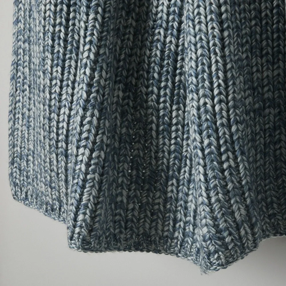 NWT West Elm Marled Ribbed Knit Throw/ Marina Blue/Cozy